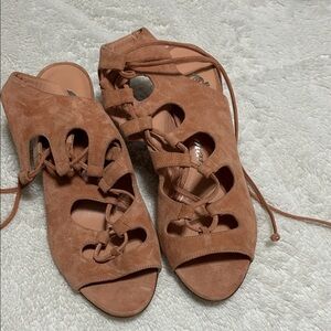 Delman Brown Suede Lace-Up Sandals